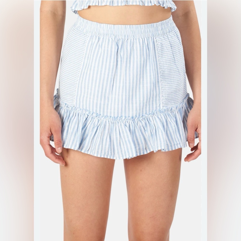 LoveShackFancy Striped Blue Ruffle Mini Skirt - Picture 2 of 11